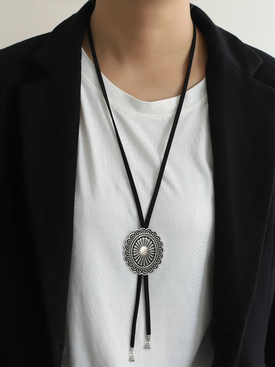 1入組向日葵吊墜項鍊帶長款PU皮革燈芯絨適用於套頭毛衣 - 白色 - 查看 1