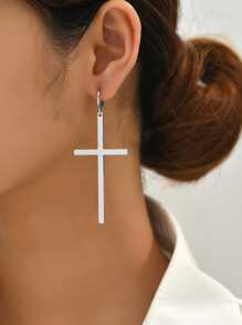 Cross Drop Earrings - Silver - View 2