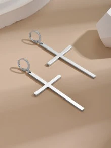 Cross Drop Earrings - Silver - View 3