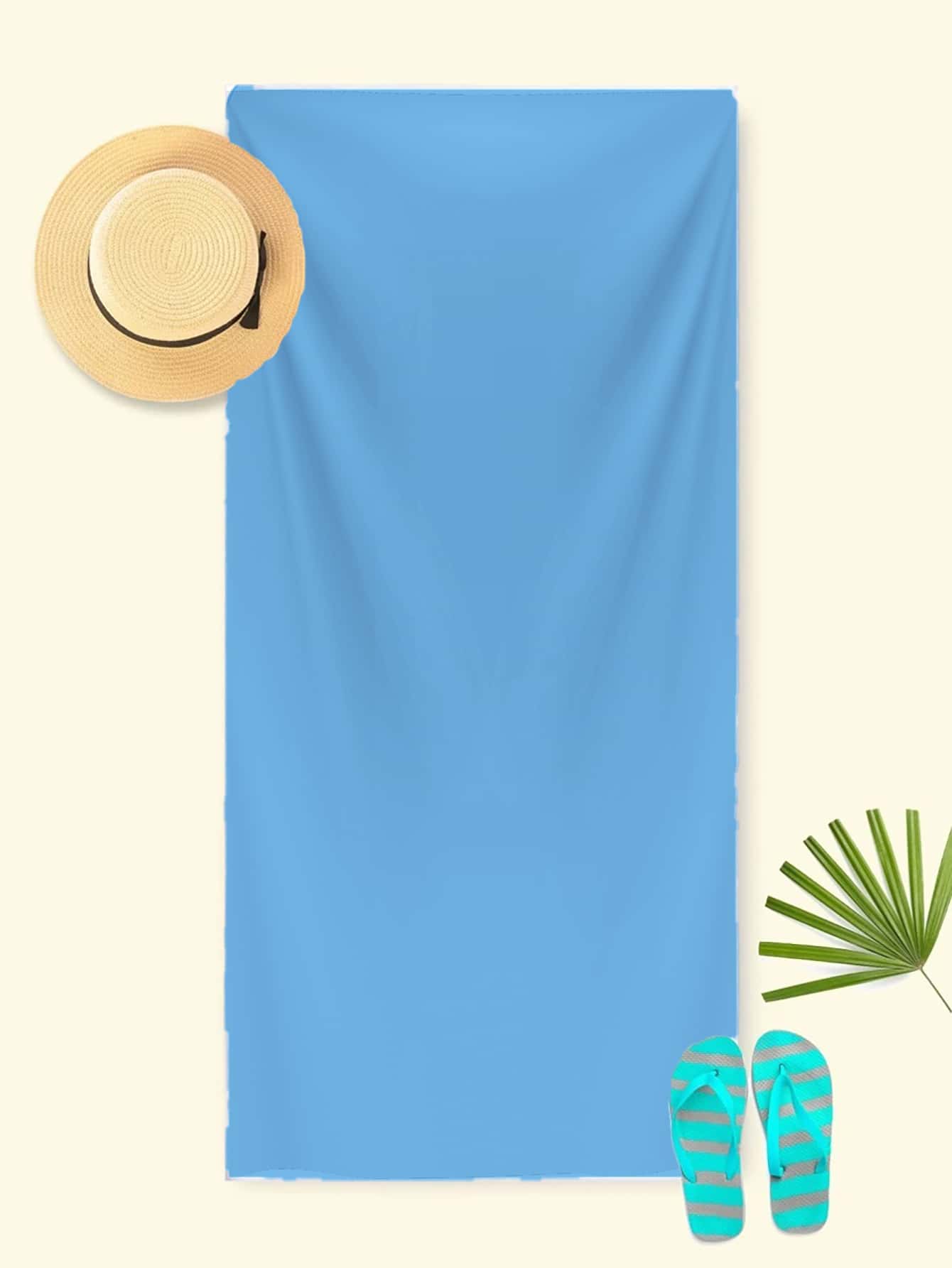 1pc Solid Beach Towel, Modern Microfiber Beach Towel For Outdoor - Blue - View 1