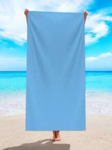 1pc Solid Beach Towel, Modern Microfiber Beach Towel For Outdoor - Blue - View 2