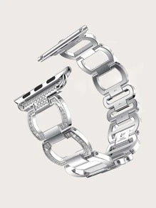 1入組水鑽裝飾不銹鋼錶帶適用於Apple Watch - 銀色 - 查看 3