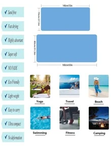 1pc Solid Beach Towel, Modern Microfiber Beach Towel For Outdoor - Blue - View 3