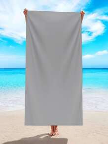 Solid Beach Towel, Grey Microfiber Soft Beach Sheet, For Swimming, Camping, Vacation, Yoga - Grey - View 2