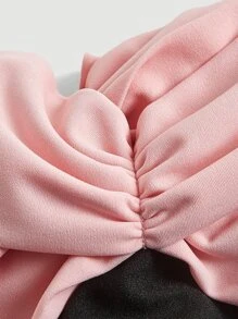 SHEIN MOD Colourblock Off Shoulder Ruched Detail Dress - Black - View 3