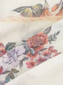 SHEIN MOD Floral Print Lettuce Trim Crop Top - Multicolor - View 3