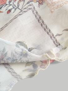 SHEIN MOD Floral Print Lettuce Trim Crop Top - Multicolor - View 4