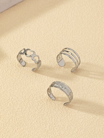 3pcs/Set Heart Decor Cuff Toe Ring Valentines