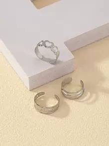 Bộ 3 chiếc nhẫn đính đá hình trái tim trang trí ngày lễ tình nhân - Bạc - Xem 2