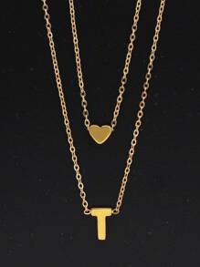 GuoShuang Bộ 2 dây chuyền mặt trái tim thời trang dành cho nữ - Vàng - Xem 3