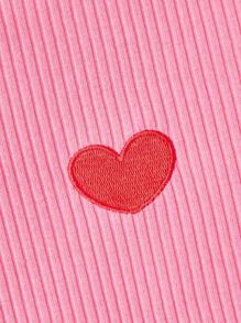 SHEIN 小女童愛心刺繡木耳邊條紋針織洋裝