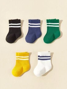 5双条纹袜子，适合幼儿休闲穿着 - 彩色 - 查看 1