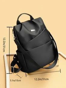 Metal Decor Functional Backpack With Adjustable Strap,Y2k, Work Bag, Backpack For School, Bags For Traveling - Black - View 3