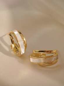 2pcs Minimalist Hoop Earrings - Yellow Gold - View 2