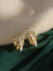 2pcs Minimalist Hoop Earrings - Yellow Gold - View 4