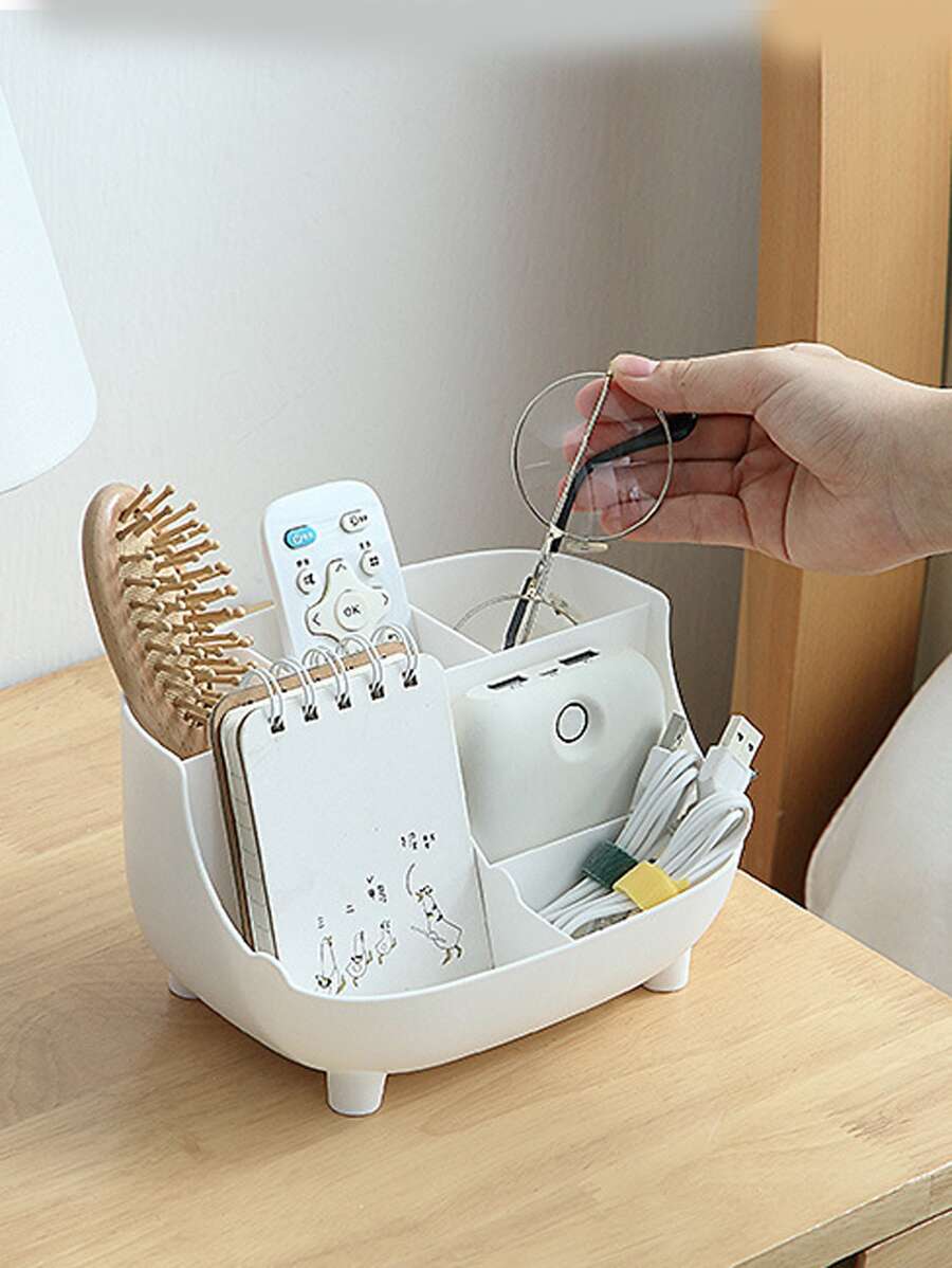 1入組桌面收納盒，多功能辦公室筆筒，沙發形狀，6個網格，大容量，化妝品和小物品整理 - 白色 - 查看 1