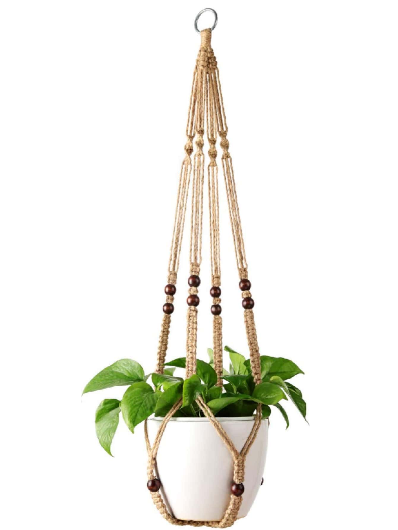 1pc Bead Detail Plant Hanger, Modern Fabric Hanging Planter Basket For Home