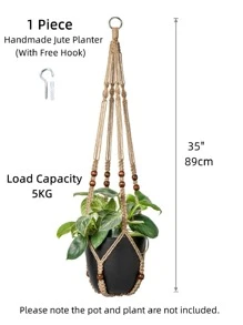 1pc Bead Detail Plant Hanger, Modern Fabric Hanging Planter Basket For Home