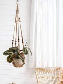 1pc Bead Detail Plant Hanger, Modern Fabric Hanging Planter Basket For Home