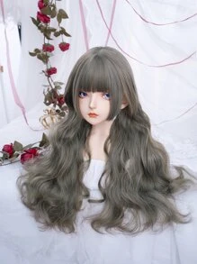 alicegarden Peluca sintética largo rizado con tupe - Gris - Ver 1