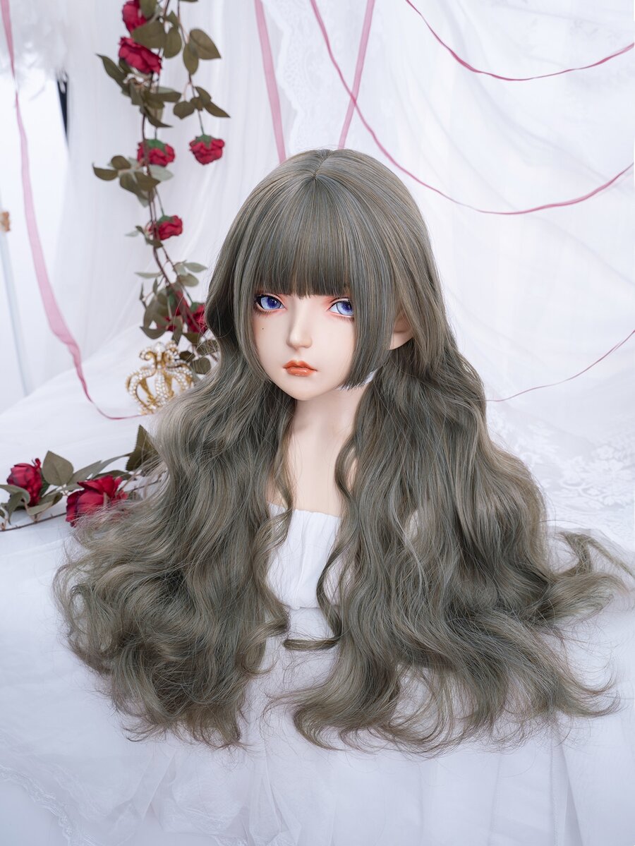 alicegarden Peluca sintética largo rizado con tupe - Gris - Ver 1