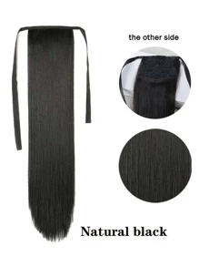 Long Straight Ponytail Synthetic Hair Extension - Black - View 3