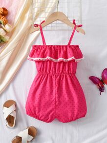 小女童波卡圓點荷葉邊吊帶連體短褲 - 粉色 - 查看 2