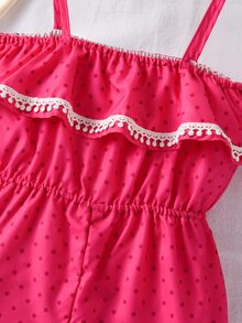 小女童波卡圓點荷葉邊吊帶連體短褲 - 粉色 - 查看 3