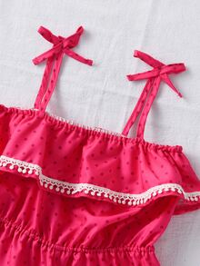 小女童波卡圓點荷葉邊吊帶連體短褲 - 粉色 - 查看 4