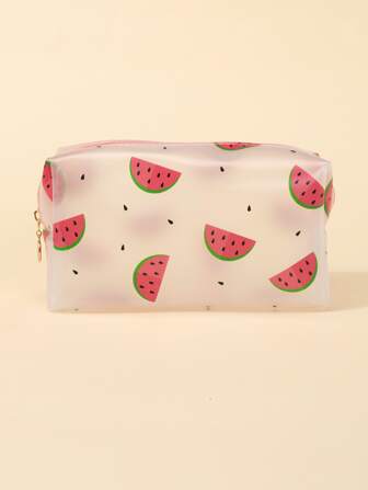 1 pièce Sac de maquillage étanche givré motif pastèque pour femmes et filles. Sac de maquillage, trousse de toilette, cubes d'emballage. Essentiels de voyage, de croisière, de dortoir, cadeaux de demoiselle d'honneur, cadeaux pour maman, anniversaire, amis et enseignants. Décoration de maison, salle de bain, salon, chambre à coucher. Organisateur de maquillage, étui de maquillage, organisateur de toilette de voyage, accessoires avec fermeture éclair