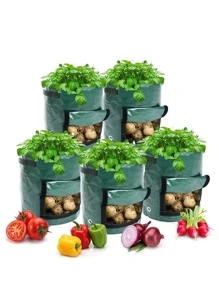 1pc Portable Plant Grow Bag, Modern PE Plant Grow Pot With Handle For Kitchen - Green - View 1