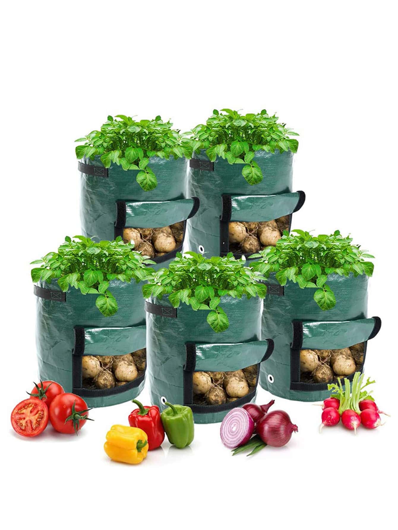 1pc Portable Plant Grow Bag, Modern PE Plant Grow Pot With Handle For Kitchen - Green - View 1