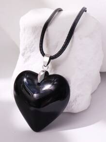 Heart Charm Necklace Valentines,Mom,Mother,Mother's Day,Gift - Black - View 1