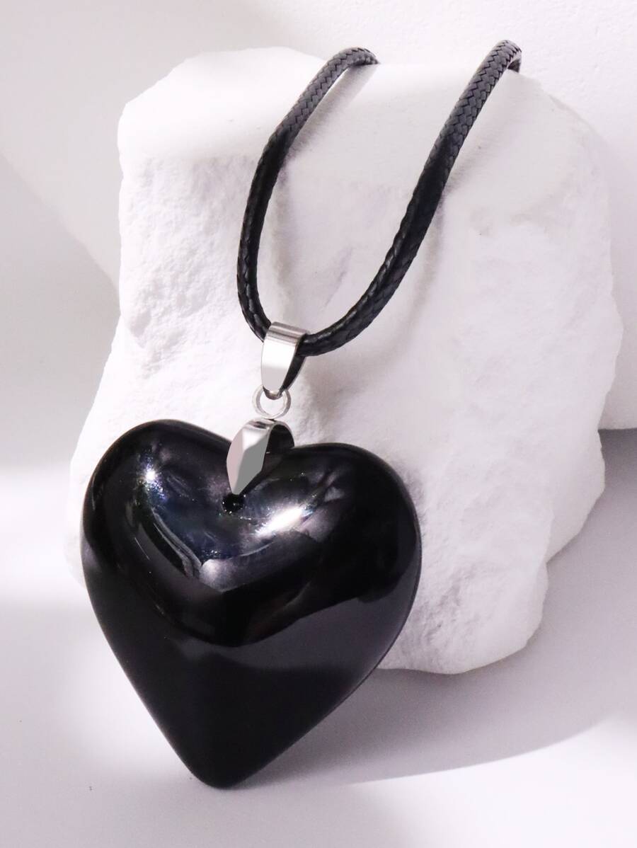 Heart Charm Necklace Valentines,Mom,Mother,Mother's Day,Gift - Black - View 1