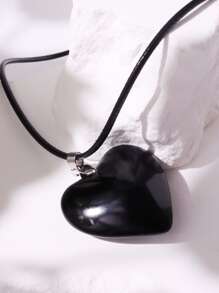 Heart Charm Necklace Valentines,Mom,Mother,Mother's Day,Gift - Black - View 2
