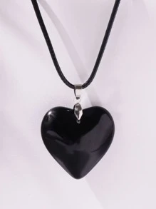 Heart Charm Necklace Valentines,Mom,Mother,Mother's Day,Gift - Black - View 3