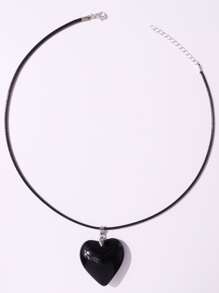 Heart Charm Necklace Valentines,Mom,Mother,Mother's Day,Gift - Black - View 4