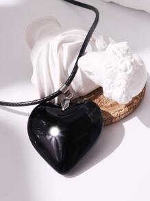 Heart Charm Necklace Valentines,Mom,Mother,Mother's Day,Gift - Black - View 5