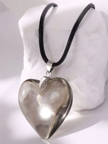 Heart Charm Necklace - Grey - View 1