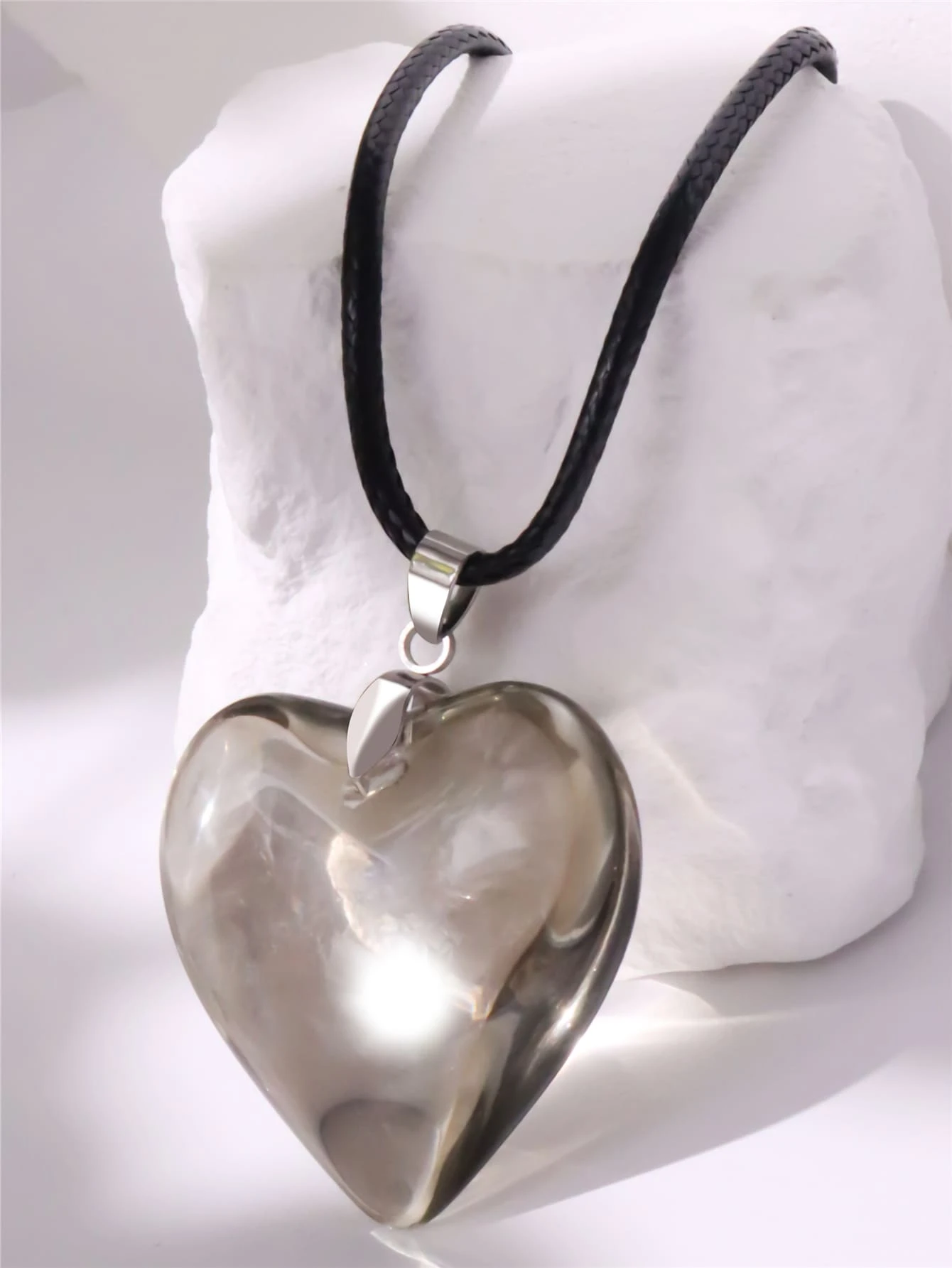 Heart Charm Necklace - Grey - View 1