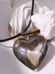 Heart Charm Necklace - Grey - View 2