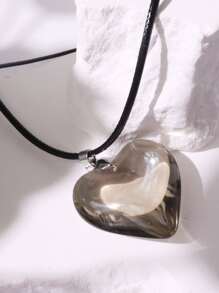 Heart Charm Necklace - Grey - View 3