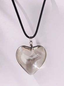 Heart Charm Necklace - Grey - View 5