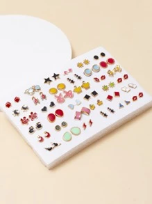 36 对蝴蝶和心形塑料耳钉套装，适合男士，非常适合送礼 - 彩色的 - 查看 1