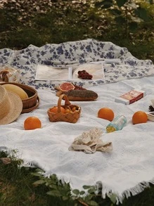 1 Máy Tính Cắm Trại Dã Ngoại Thảm 90X90 Cm Lều Đất Tấm Bãi Biển Chăn Phong Cách Pháp Ngoài Trời Gear Dành Cho Du Lịch - trắng - Xem 1