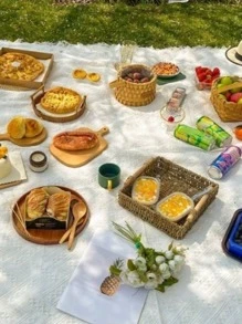 1 Máy Tính Cắm Trại Dã Ngoại Thảm 90X90 Cm Lều Đất Tấm Bãi Biển Chăn Phong Cách Pháp Ngoài Trời Gear Dành Cho Du Lịch - trắng - Xem 6