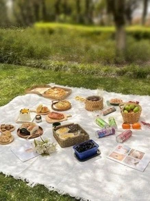 1 Máy Tính Cắm Trại Dã Ngoại Thảm 90X90 Cm Lều Đất Tấm Bãi Biển Chăn Phong Cách Pháp Ngoài Trời Gear Dành Cho Du Lịch - trắng - Xem 7