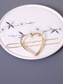 Heart Decor Hair Pin - Gold - View 1