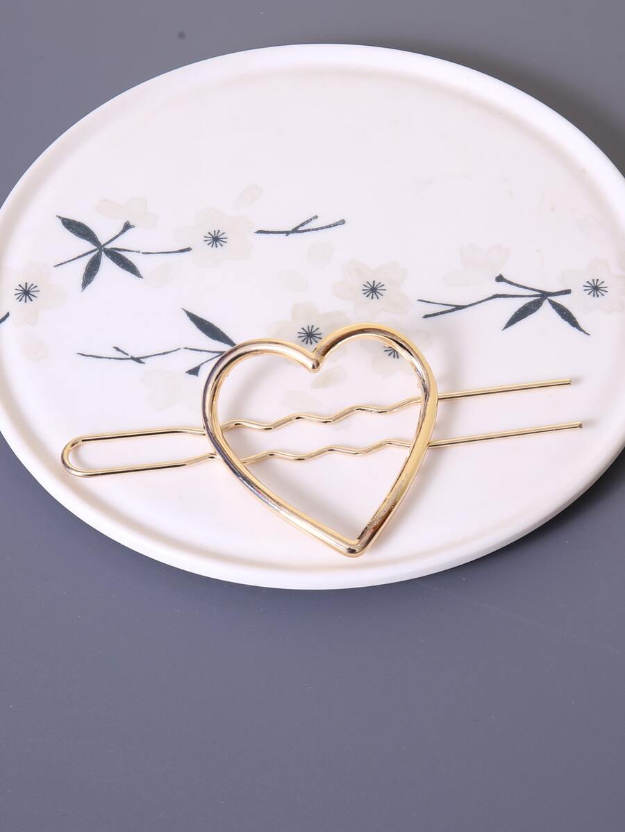 Heart Decor Hair Pin - Gold - View 1