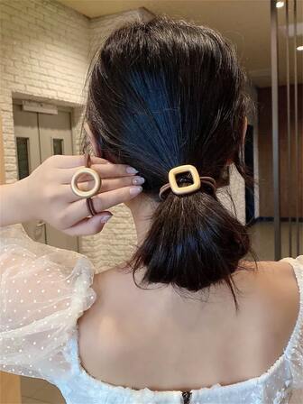 2入組女士圓形和方形裝飾時尚髮圈適用於頭髮裝飾用品